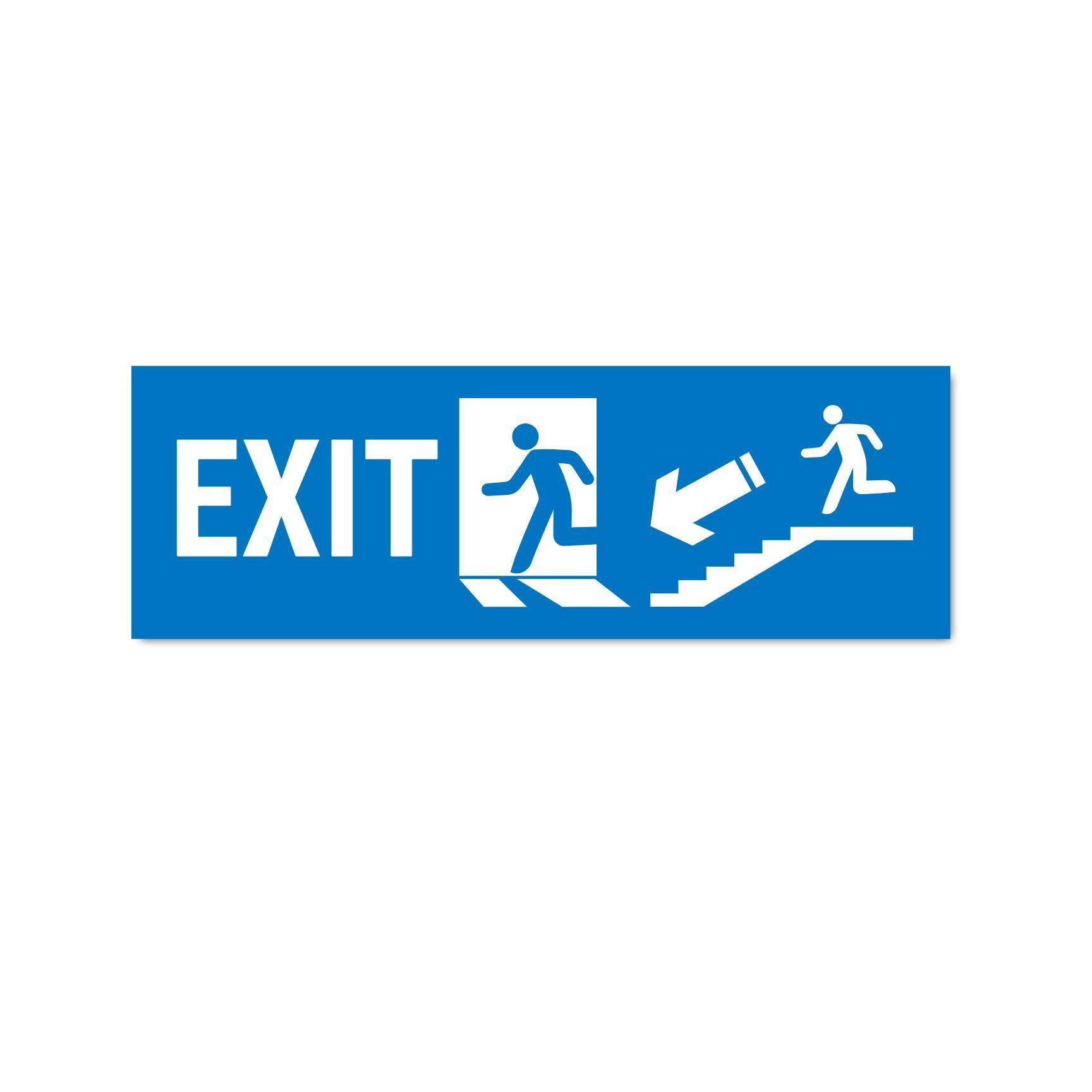 Exit Down Acrylic Sign Board Sticker Blue Color Pack of 3 | 12 x 4 inches