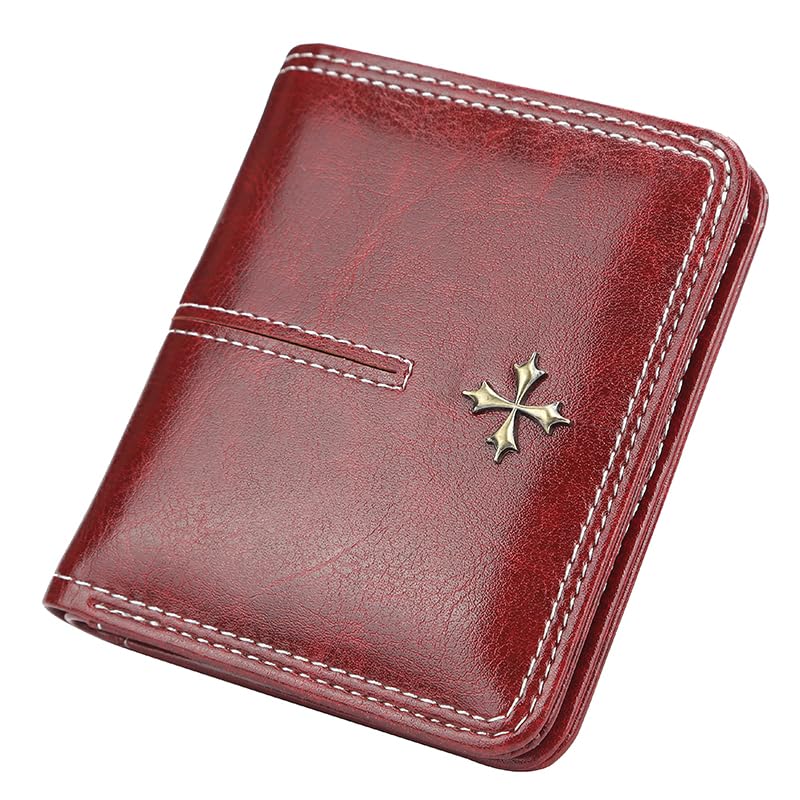 Small Wallets for Women, Ladies Small Compact Bifold Pocket RFID Blocking Genuine Leather Wallet for Women (Red)