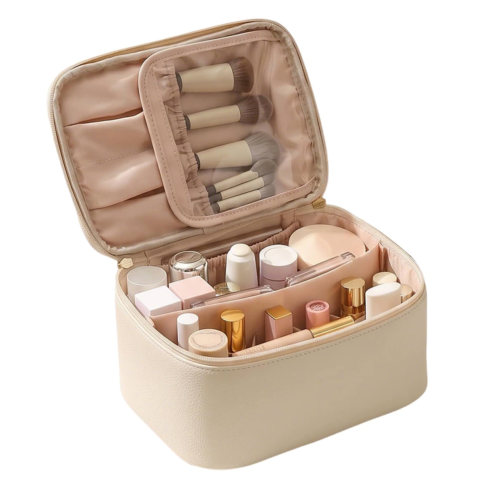 Impermeabile Beauty Case per Appendere per Organizzare Oggetti Personali Accessori, Beauty Case da Viaggio, con Divisori Rimovibili, Apertura a Ribalta con Ampio Scomparto(White)