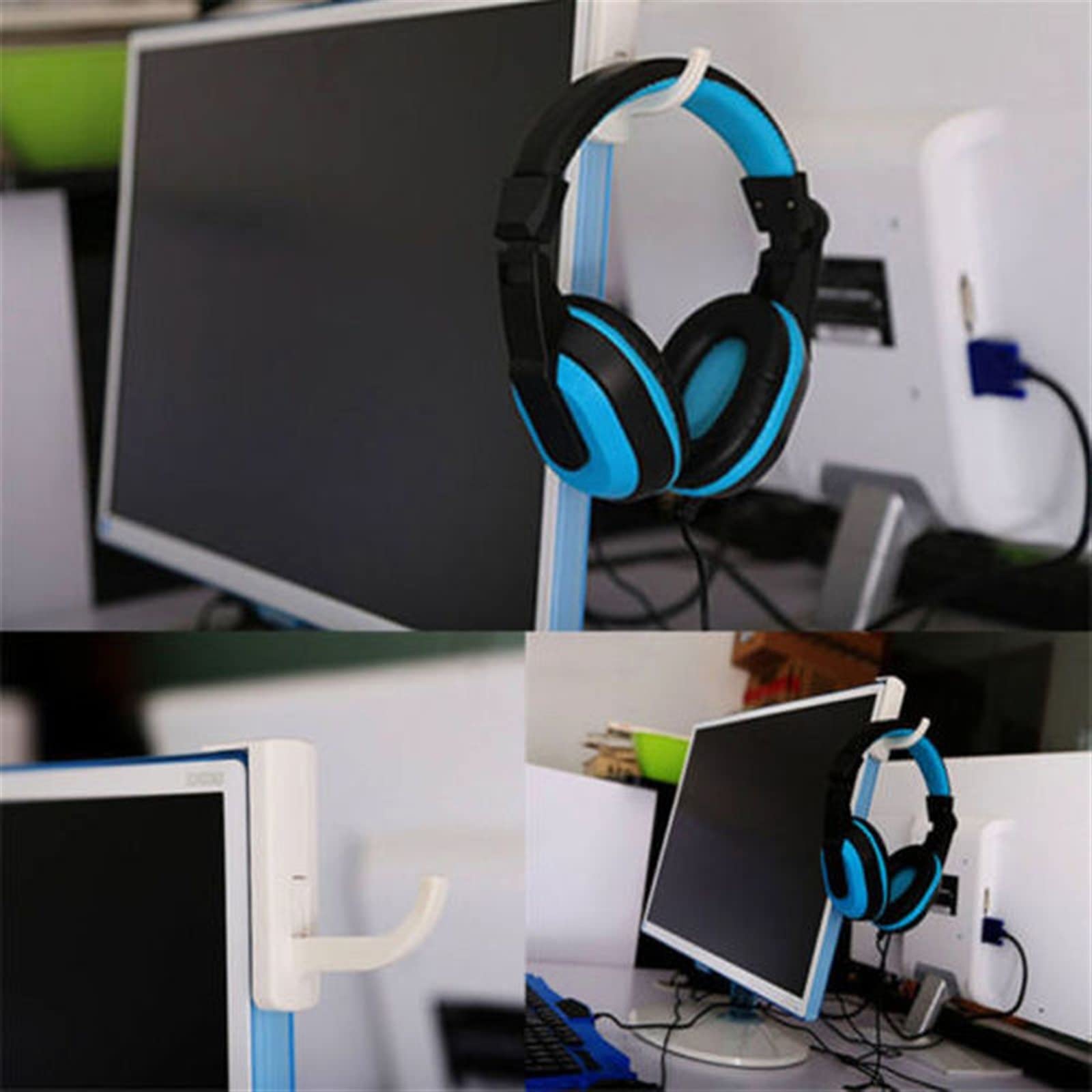 MRKU Support pour Casque Audio, Crochet de Suspension, Fixation Murale Universelle sans perçage pour PC et écran d'ordinateur (1 à 2 pièces).