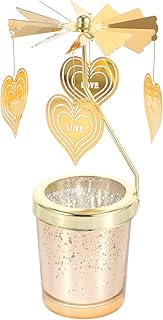 minkissy Valentines Day Rotating Candleholder Golden Tea Light Dining Table Adornment Candle Holder ( Love )