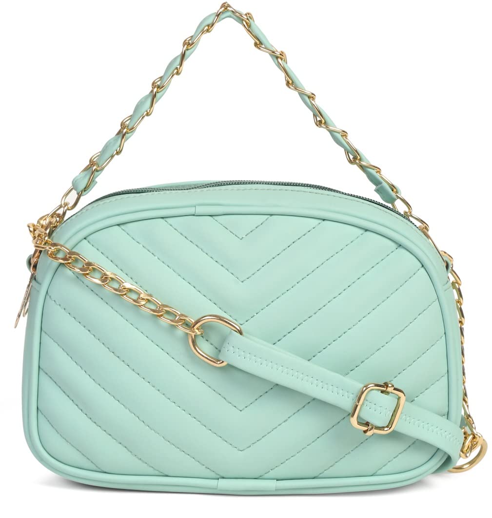 EnviasLeatherette Side Sling Bags For Women's Ladies (Green_VShape_EVS-175)