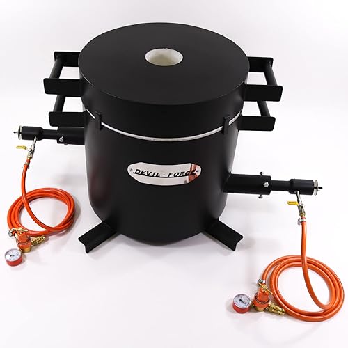 DEVIL-FORGE Gas Metal Melting Furnace FB3Hb Kit - 20Kg, 2 DFC Burners (360.000 BTU), Gloves, Foundry, Jewelers, Metalsmiths, Refiners 2642°F / 1450°C Brass, Copper, Bronze
