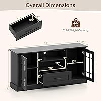 Vista 3 de Tangkula Mueble de TV Estilo Granja para TV de hasta 70 Pulgadas, Mesa Consola de Medios Alta con 2 Puertas de Cristal, Centro de Entretenimiento