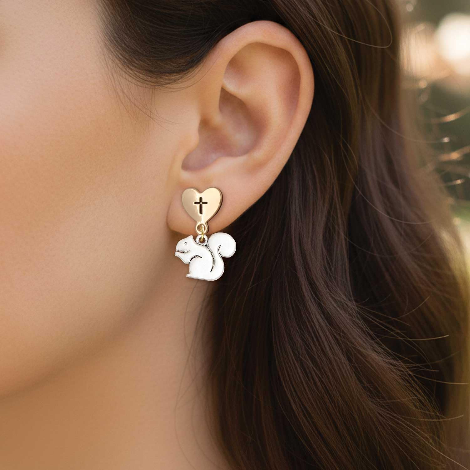 Delight Jewelry Plated Medium Turkey Plated Cross in Heart Post Dangle Earrings
