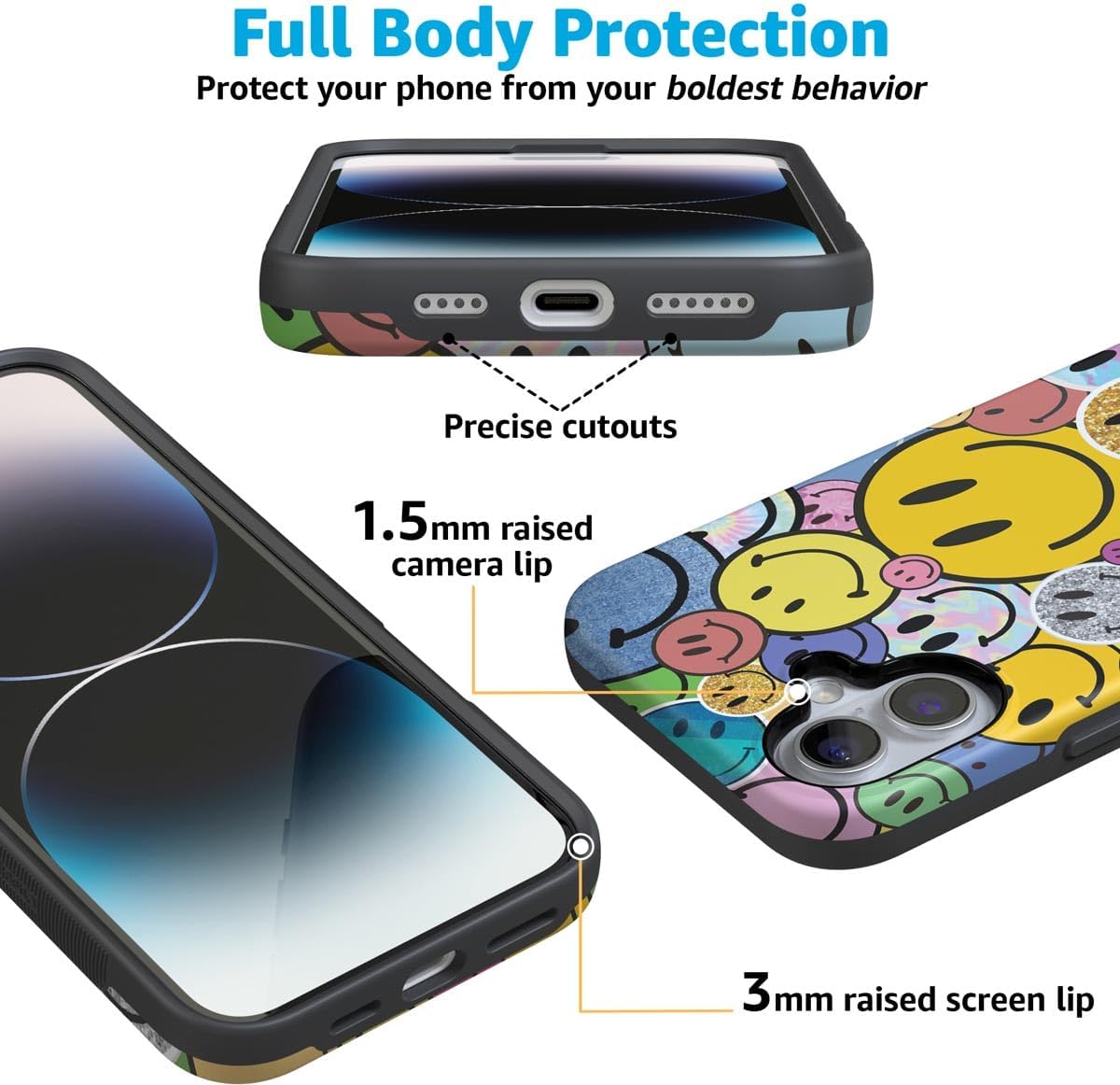 Casely iPhone 16 Case | All Smiles | Smiley Face Sticker | Bold Protective Design | MagSafe Compatible Design
