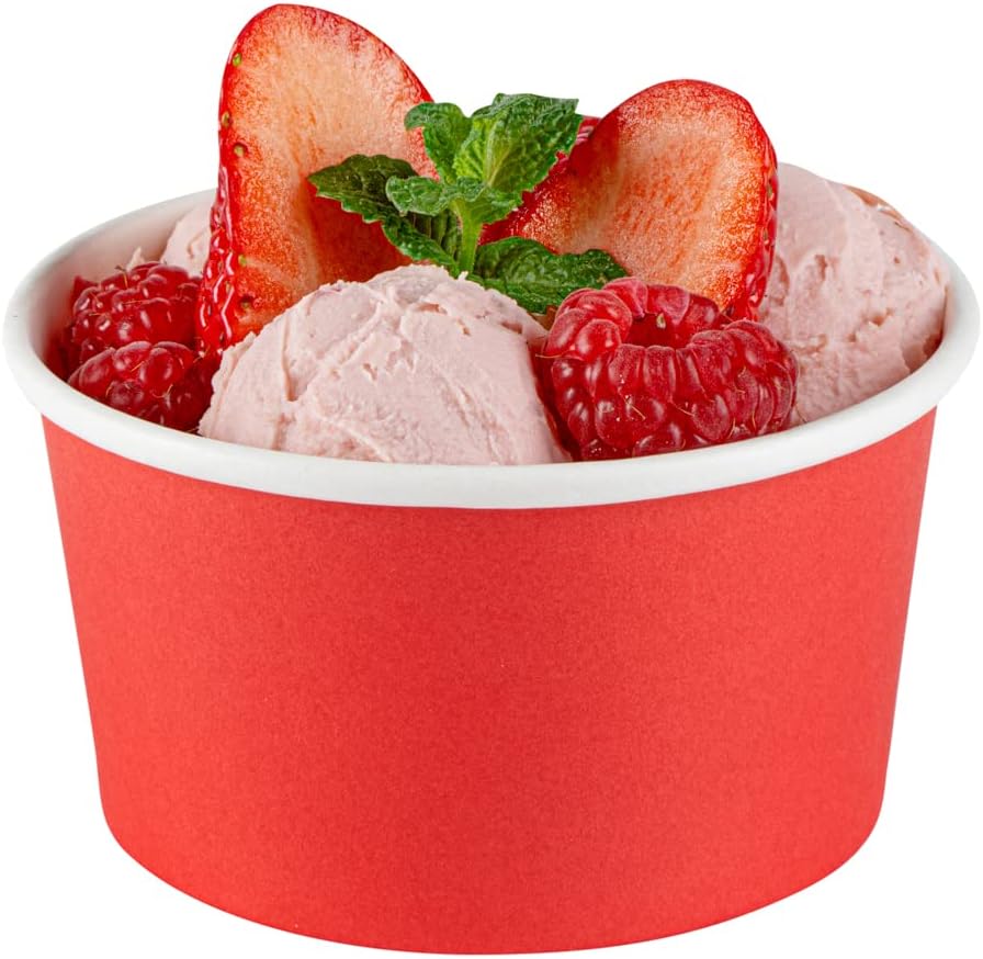 Coppetta 8-Ounce Dessert Cups, 200 Disposable Ice Cream Cups - Lids Sold Separately, Sturdy, Red Paper Frozen Yogurt Bowls, For Hot And Cold Foods, Perfect For Gelato Or Mousse - Restaurantware