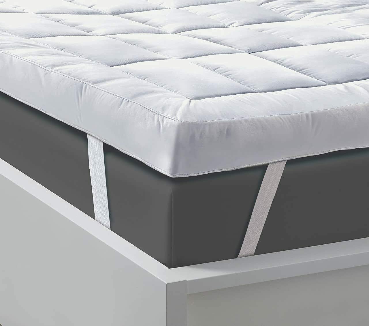 Mattress Topper Extra Deep 4 Inch Deep (10CM)- King Size Mattress Topper Fluffy Hypoallergenic Microfibre with Strong Corner Straps (4Inch Deep, King)