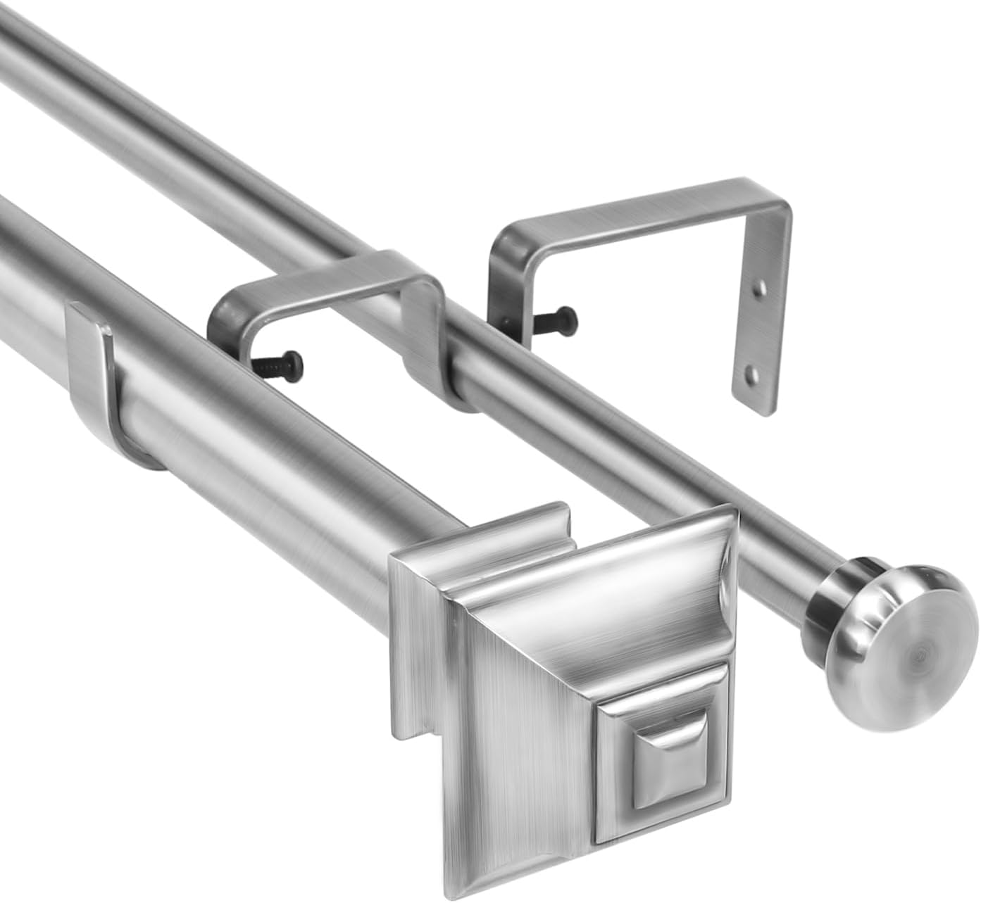 Urbanest Pila Flat Button 1" 5/8" Double Drapery Curtain Window Rod Set - 28" to 48", White