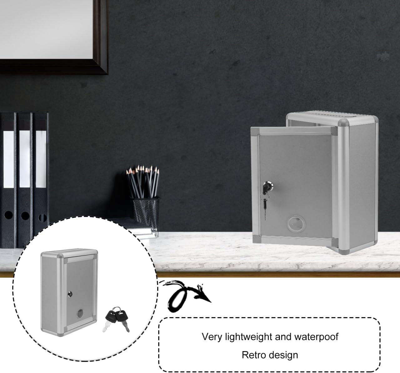 Nuobesty Lockable Post Mount Mailbox, Small Aluminum Alloy Suggestion Box with Lock Wall Hanging Mailbox for Home Office Company Secure Drop Box 11.02X8.26X3.74In Indoor Outdoor