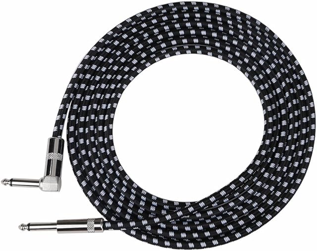 Rayzm Guitar Cable-3 Meters Noiseless Guitar/Bass Cord,1/4" Braided Angled Male Instrument Cable with Tweed Woven Jacket-Black