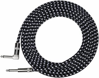 Rayzm Guitar Cable-5m Noiseless Guitar/Bass Cord,1/4" Braided Angled Male TS Mono Instrument Cable with Tweed Woven Jacket (Black)