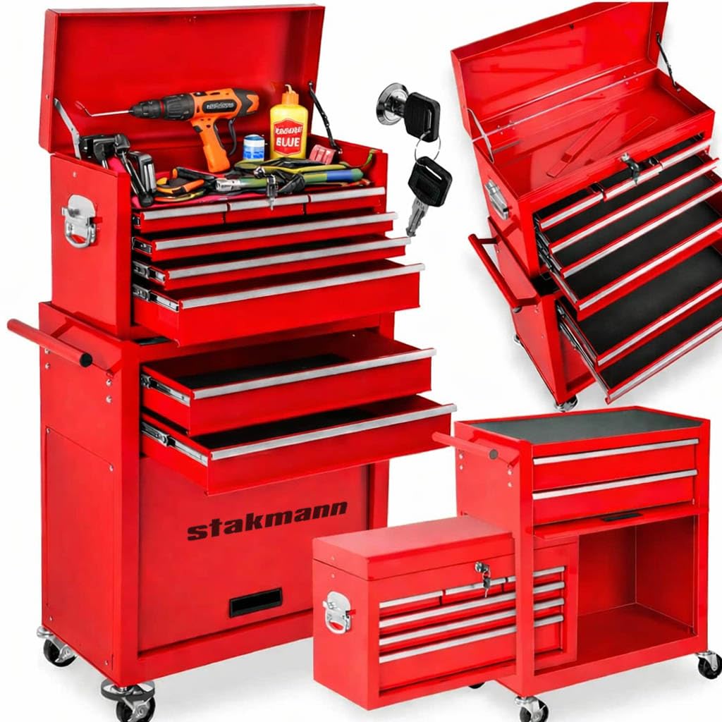 Carrello Portautensili 2in1 8 Cassetti 1 Sportello in Acciaio 68x33x108 cm