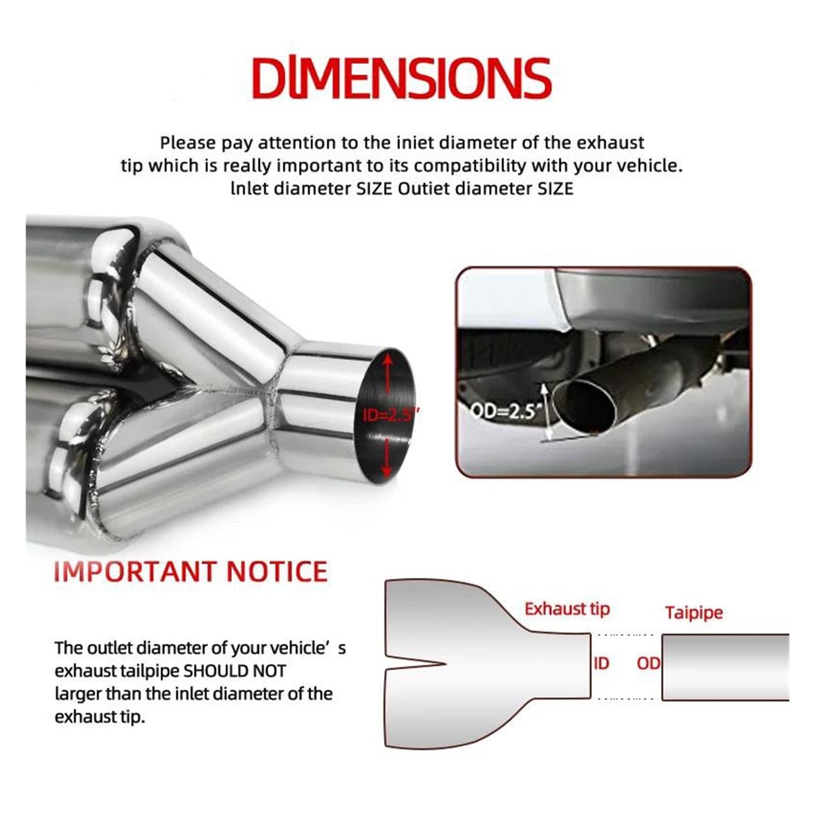 Tubo Scarico Per Automobili Terminale Scarico Doppio In Acciaio Inossidabile Con Bordo Dritto Saldato In Argento Lucido Terminale Scarico Auto(Right inlet63mm)
