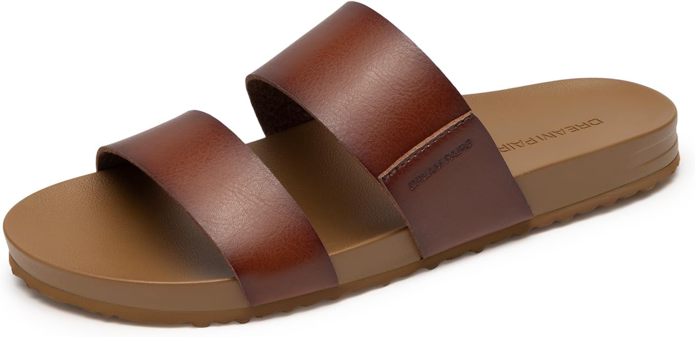 DREAM PAIRS Women’s Open Toe Slides Sandals Comfortable Arch Support Footbed Two Strap Slip-on Fashion Casual Beach Vacation Lightweight Flat Sandals Summer for Women