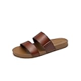 DREAM PAIRS Women's Open Toe Slides Sandals Comfortable Arch Support Footbed Two Strap Slip-on Fashion Casual Beach Vacation Lightweight Flat Sandals Summer for Women