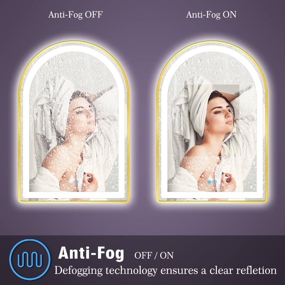 24 x 32 Inch Gold Arch LED Lighted Vanity Mirror for Bathroom Wall Makeup Desk Table Gold Arched Mirror with Lights AntiFog 3 Color Dimmable Bathroom 32in Gold Arched Smart Light up Mirror