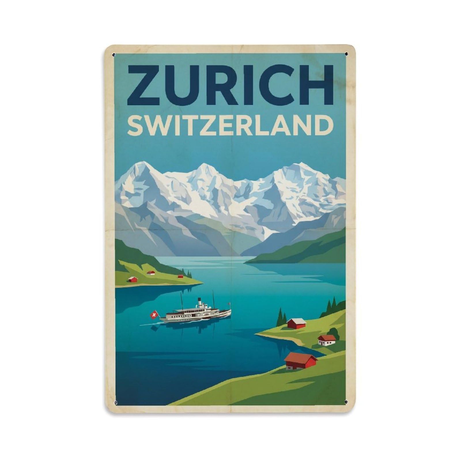 Vintage Travel Switzerland Zurich Metal Tin Sign