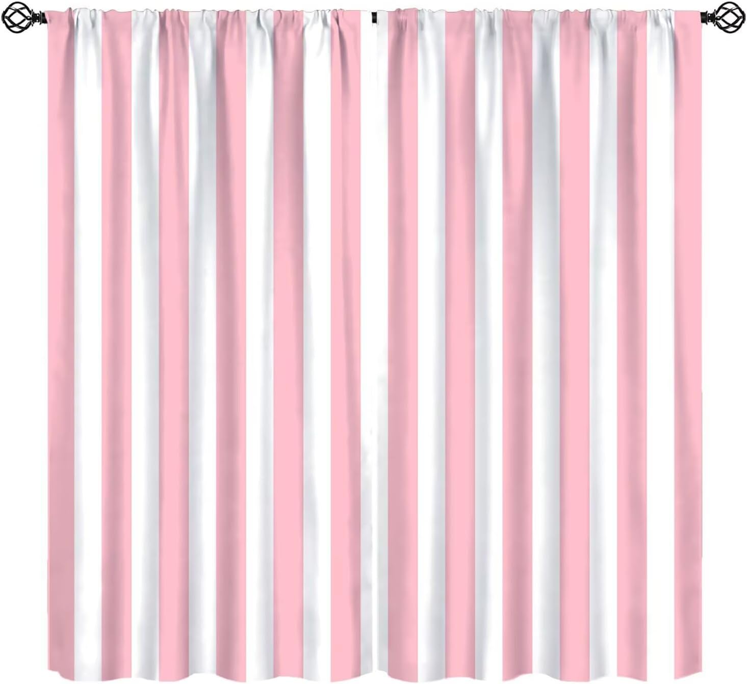 Pink Stripe Home Bedroom Curtains,Cute Princess Vertical Stripe Pattern Blackout Rod Pocket Window Treatment for Kitchen Women Girls Room Kitchen Living Restaurant Cafe Drapes 42" W X 54" L