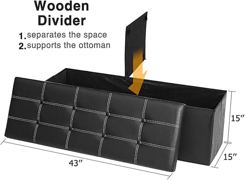Miniatura 3 de AKSG Otomana plegable de 43 pulgadas con banco de almacenamiento para dormitorio, grande, de piel sintética, reposapiés, asiento acolchado para
