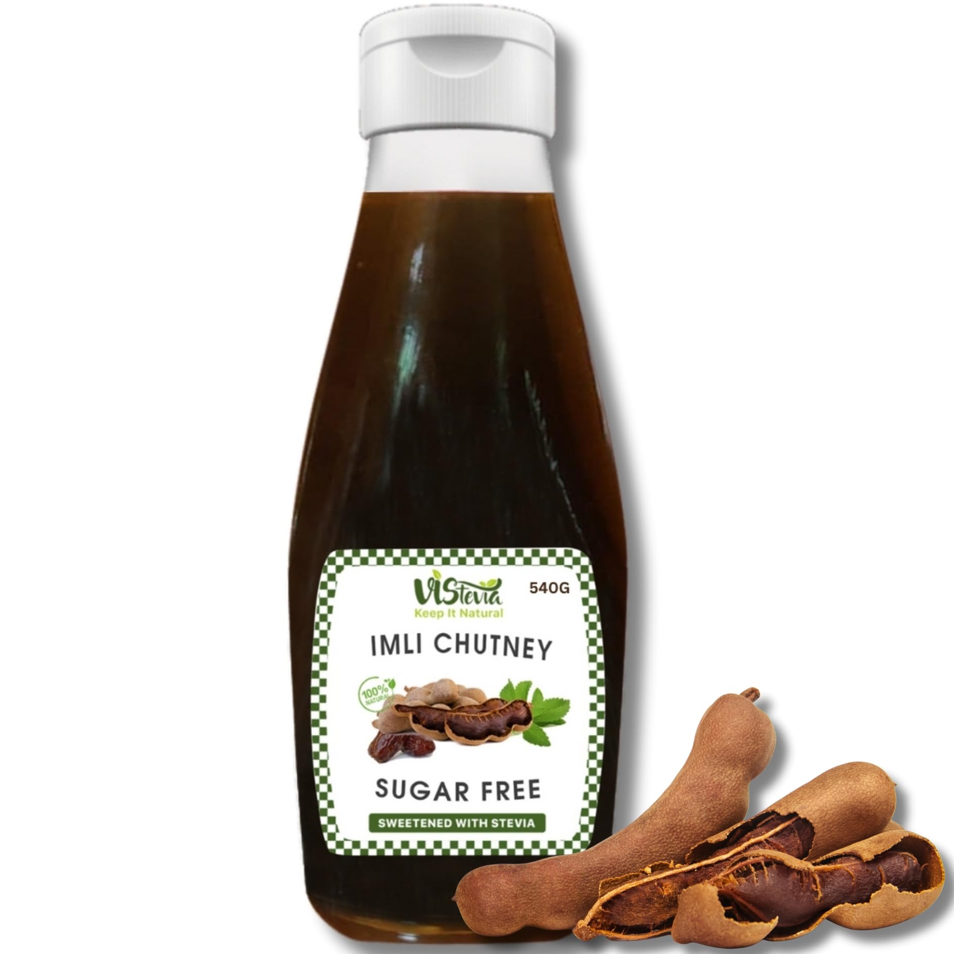 Vistevia Sugar Free Imli Chutney, Diabetic And Keto Friendly - Sweetened Naturally With Stevia - Delicious To Taste, With A Perfect Balance Of Sweet And Sour - Pack Of 1 (540G)