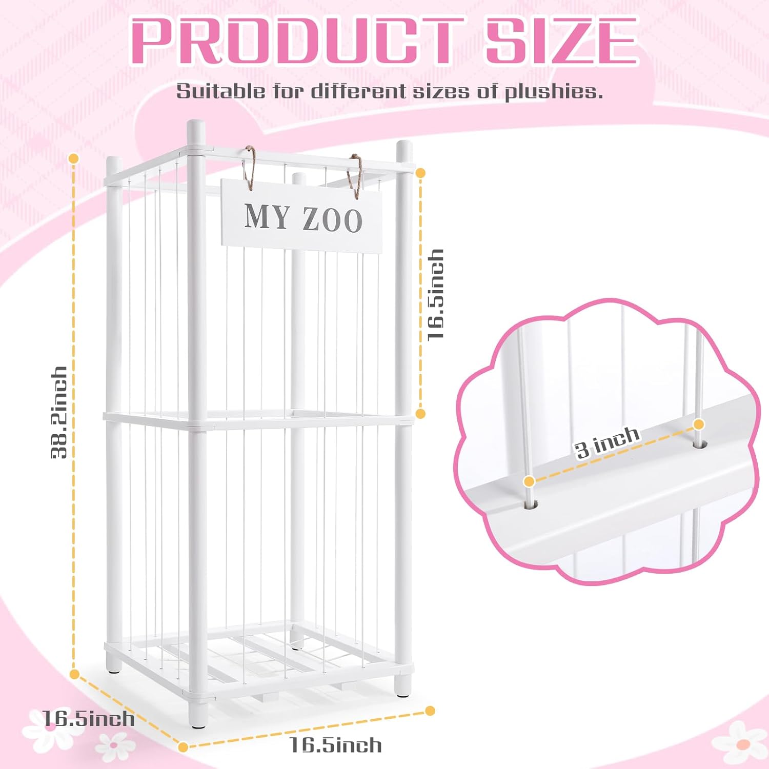 stuffed animal storage zoo, wooden stuffed animal organizer with elastic cords for boys girls, space saving toy plushies storage holder for playroom, bedroom, living room (white, small) small white