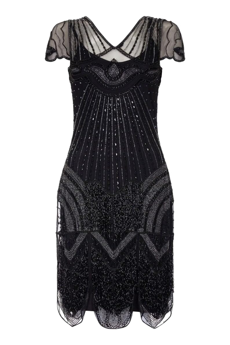Beatrice Black Flapper Dress Slip Included 1920s Vintage Inspired Great Gatsby Art Deco Downton Abbey Bridesmaid Wedding