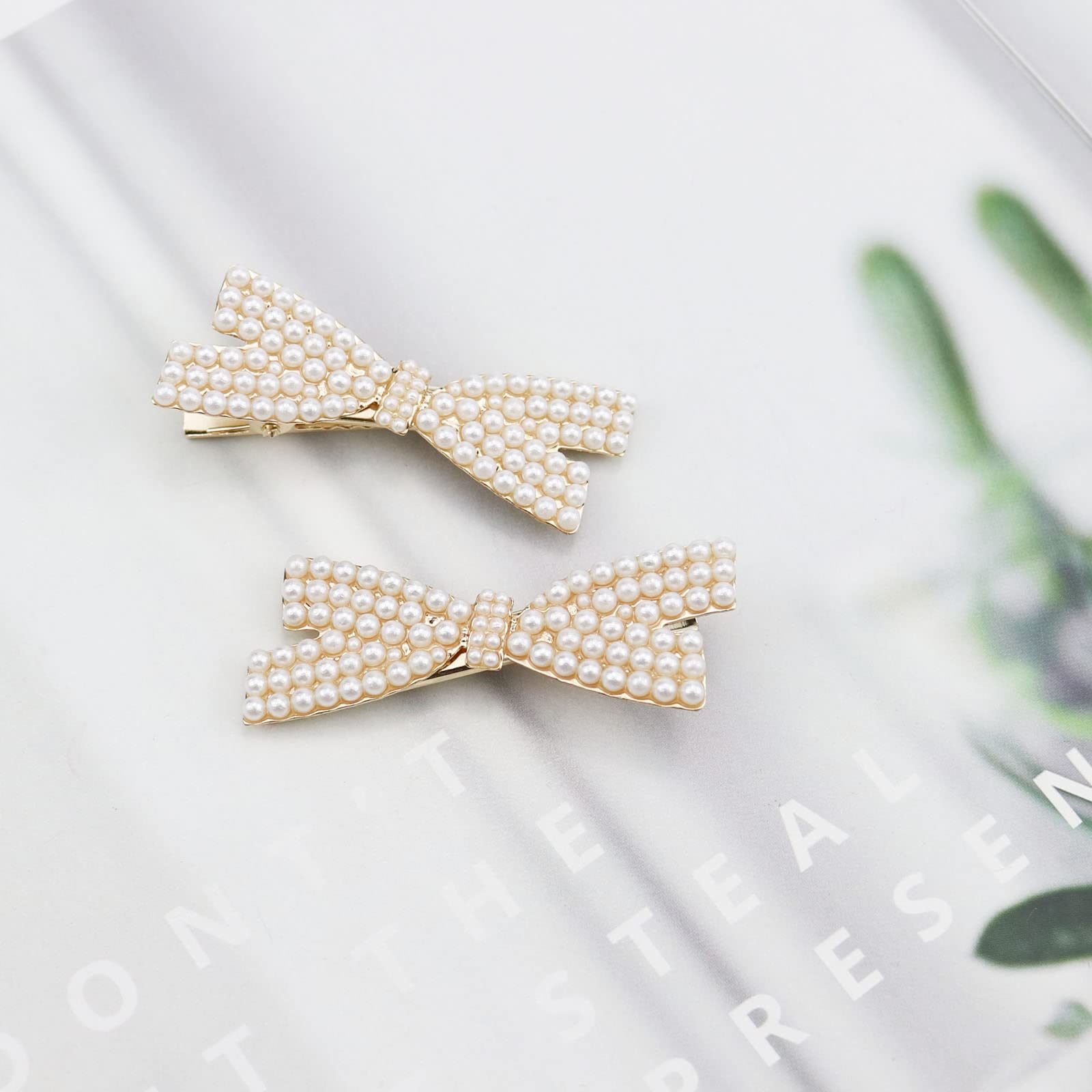 5 fermagli for capelli con fiocco di perle, eleganti fermagli for capelli a forma di becco d'anatra in metallo dorato