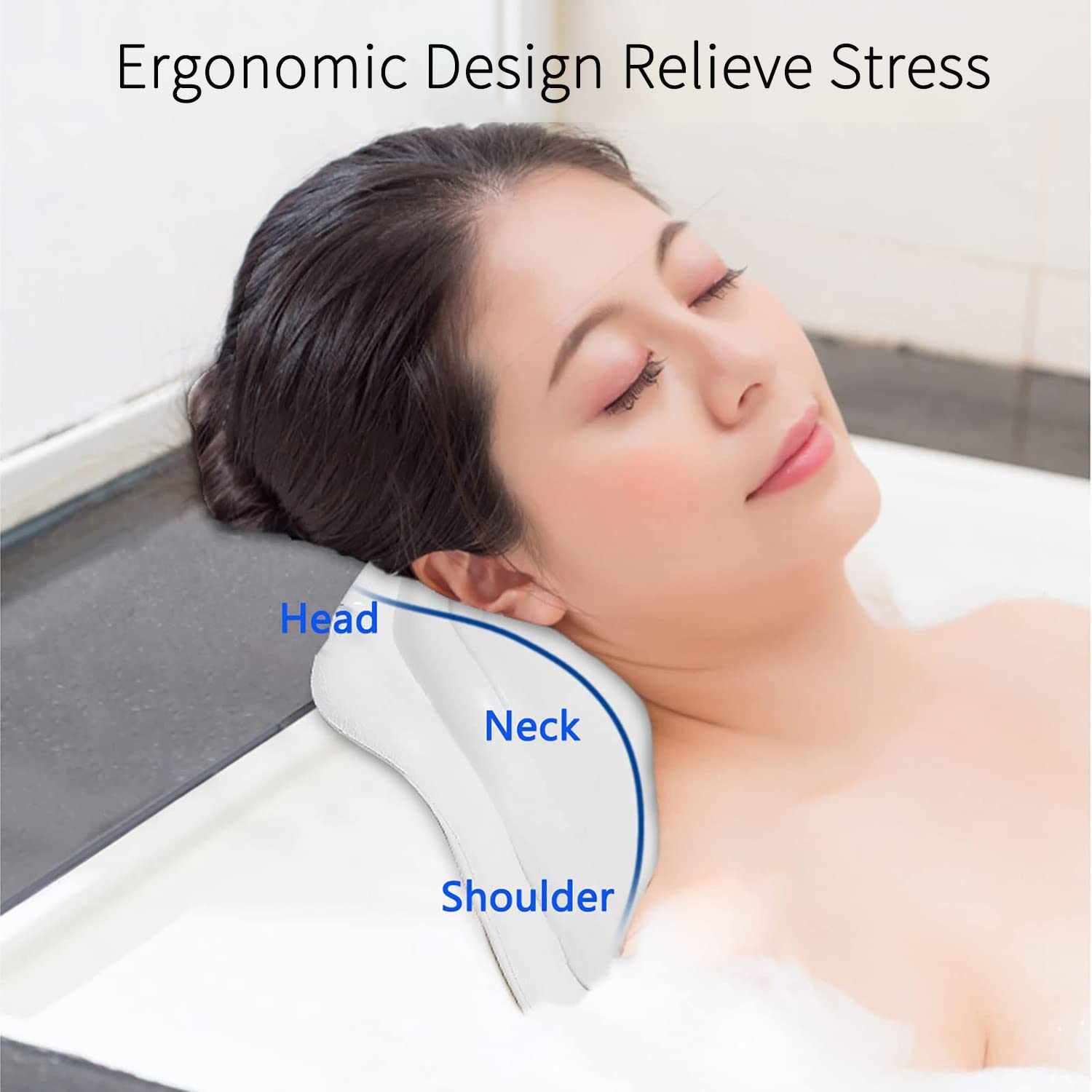 Lonkenn Almohada Bañera, Almohadas de Baño con Ventosas, Almohada Bañera Ergonómica, Waterproof Bath Headrest Bathtub para Todas Las Bañeras, SPA en Casa Bañera de Hidromasaje-Blanco