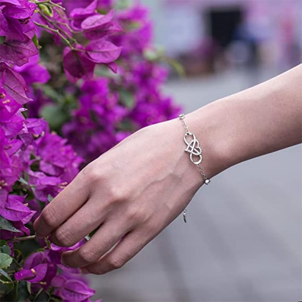 To My Daughter Infinity Forever Love Heart Bracelet, Cubic Zirconia Stainless Steel My Friend Bracelets From Mom Adjustable Inspirational Gift Jewelry - Image 2