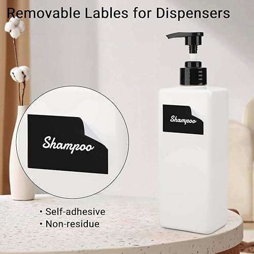 Miniatura 8 de Botellas vacías de champú de 22 onzas con bomba con 26 etiquetas de jabón impermeables, 3 paquetes de recipientes vacíos de gran capacidad para gel