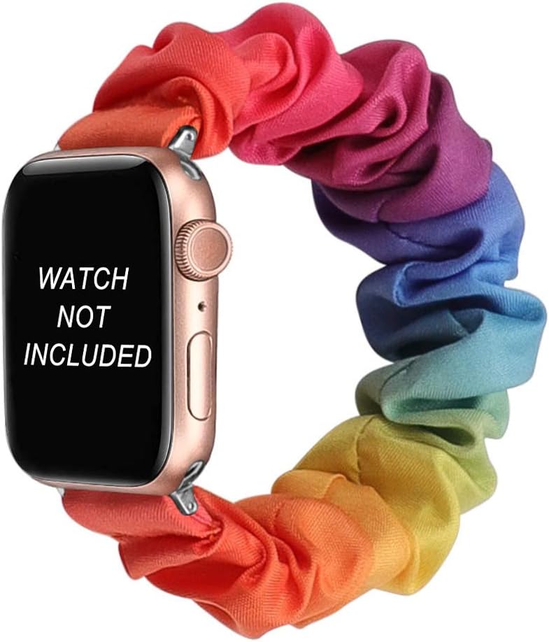 KEYSJEFF Compatible with Scrunchies Apple Watch Strap 45mm 40mm 41mm 44mm Cloth Soft Pattern Printed Fabric Wristband Iwatch Cute Elastic Scrunchy Bands Series 7/SE/6/5/4/3 (Watch Is Not Included)