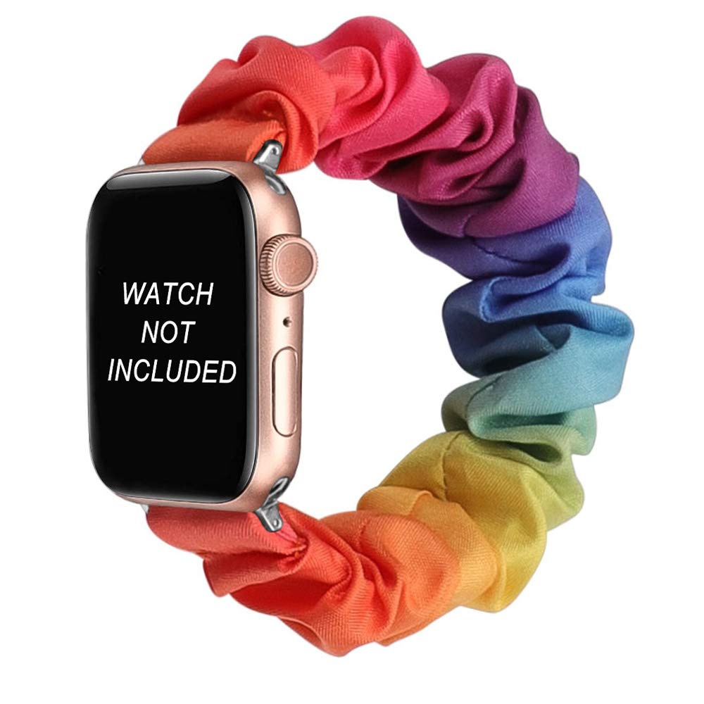 KEYSJEFF Compatible with Scrunchies Apple Watch Strap 45mm 40mm 41mm 44mm Cloth Soft Pattern Printed Fabric Wristband Iwatch Cute Elastic Scrunchy Bands Series 7/SE/6/5/4/3 (Watch Is Not Included)