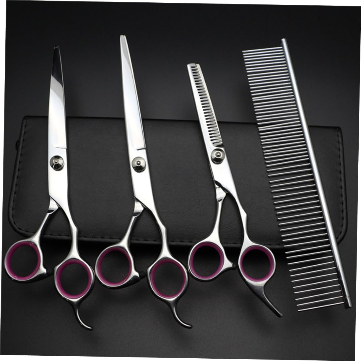 4pcs Pet Grooming Scissors Set Shears for Dogs and Cats Includes Thinning Curved Straight Scissors Grooming Comb and Cleaning Cloth for Safe Trimming