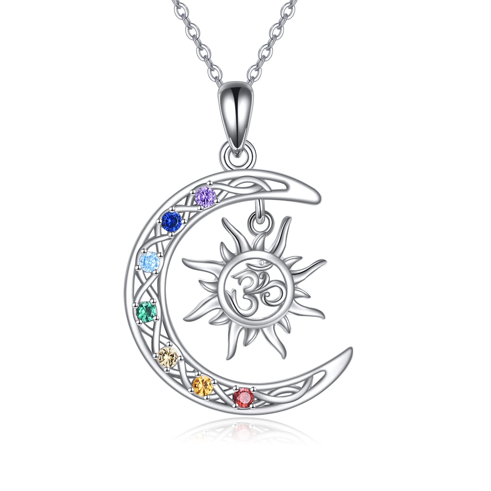URONE Collana Sole e Luna in Argento Sterling Celtico Crescente di Luna Ciondolo Chakra Yoga Gioielli Regali per Donne, Argento sterling, Zirconia