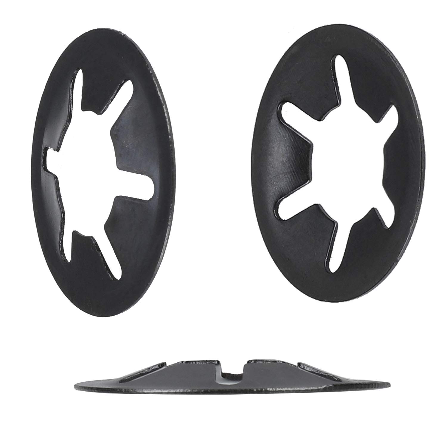 7 Sizes 320PCS Internal Tooth Starlock Washers,Quick Speed Locking Washers, Push On Retainers Clips,Push On Nut Fasteners Assortment Kit for Shaft and Stud,65Mn Spring Steel,Black Oxide Finish