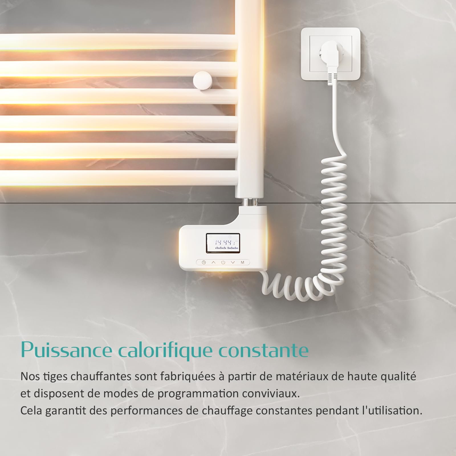 EMKE Elektrisch voor de badkamer, zwart verwarmingspatroon met temperatuurregelaar, weerstand voor radiator met tijdwaarneming, elektrisch verwarmingselement 1200 W