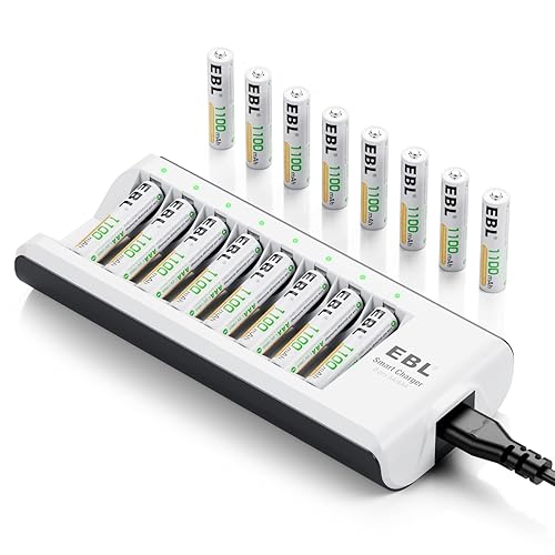 Cargador de baterías AAA y AA y de baterías recargables AAA Ni-MH 1100mAh 16 unidades con estuches para pilas de EBL