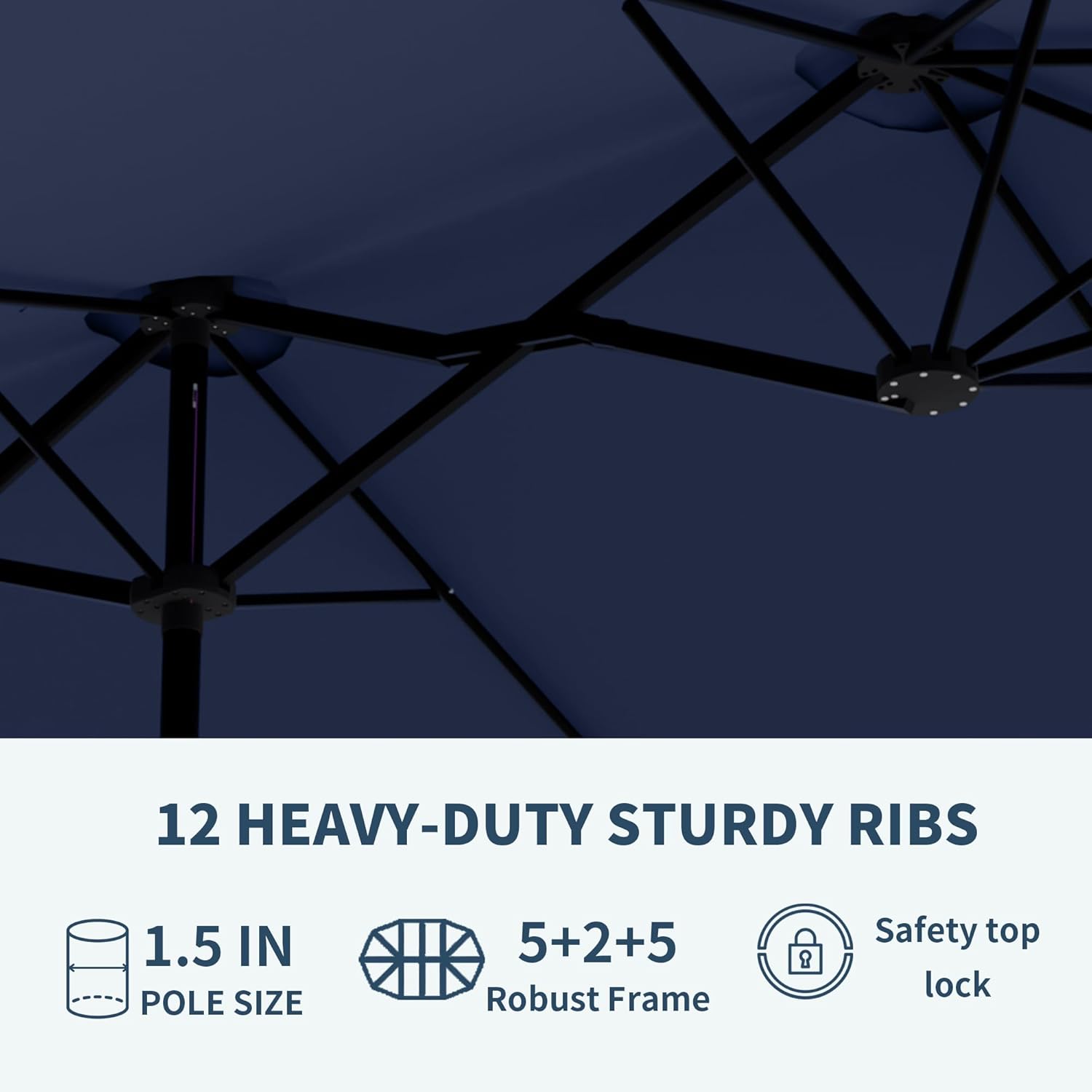 PatioKingdom 15FT Large Patio Umbrella with Base, Double Sided Rectangular Outdoor Umbrella with Sturdy Fiberglass Ribs, Market Umbrella for Pool,Garden,Backyard,Deck - Image 3