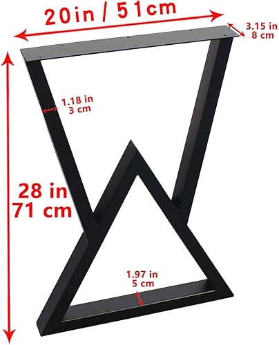 Miniatura 4 de SSS Furniture Patas de metal para mesa, patas de escritorio de 28 pulgadas de alto x 20 pulgadas de ancho, patas de mesa de comedor resistentes en