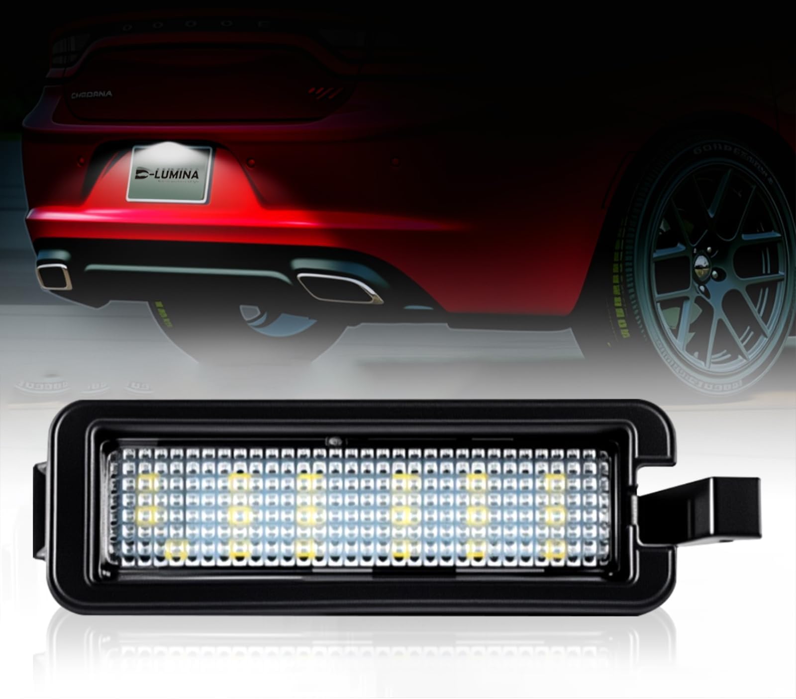 D-Lumina LED License Plate Light Tag Lamp Assembly 3W Compatible with 2015-2020 Dodge Charger Challenger Chrysler 300 Pacifica and Compass, Powered by 18-SMD Xenon White LED 6500K 1-Pieces