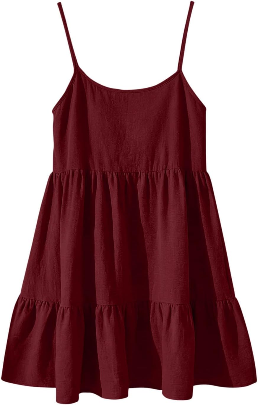 Babydoll Dress for Women Spaghetti Strap Swing Dresses Sleeveless Short Flowy Dress Summer Beach Vacation Sundress