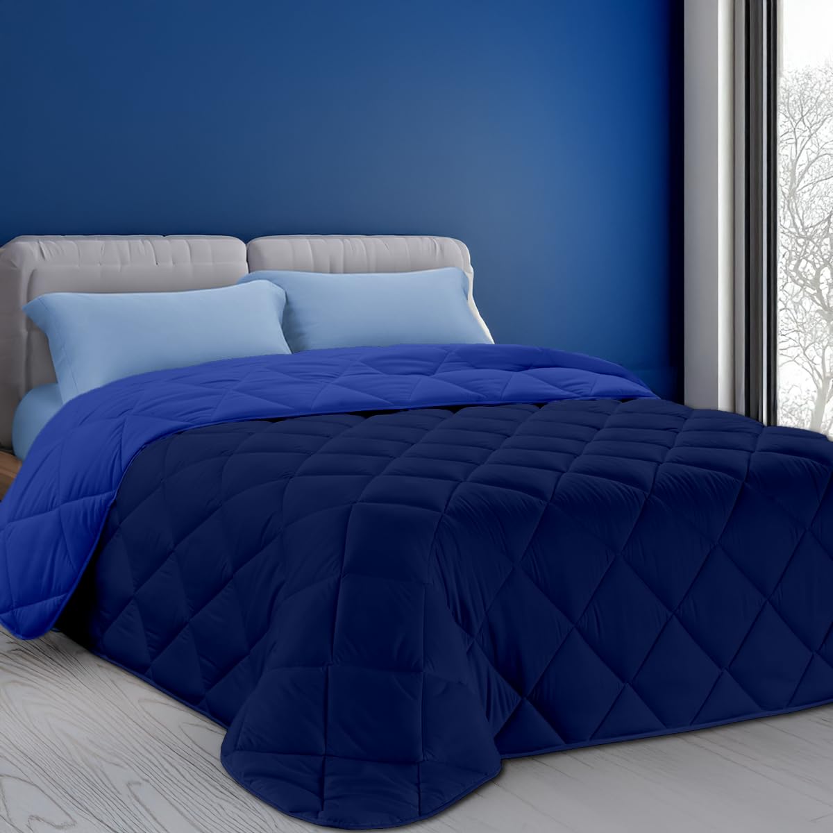 Dorian Home Trapunta Trapunta Invernale Matrimoniale, Piumone Matrimoniale Double Face, Trapunta Invernale 260x270 cm Made in Italy, Blu Royal/Blu Notte