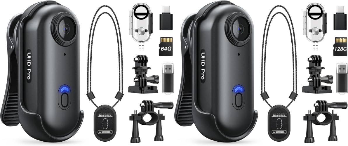 JJPOBYL 4K Thumb Action Camera, 128GB Wearable Mini Body Cam, With