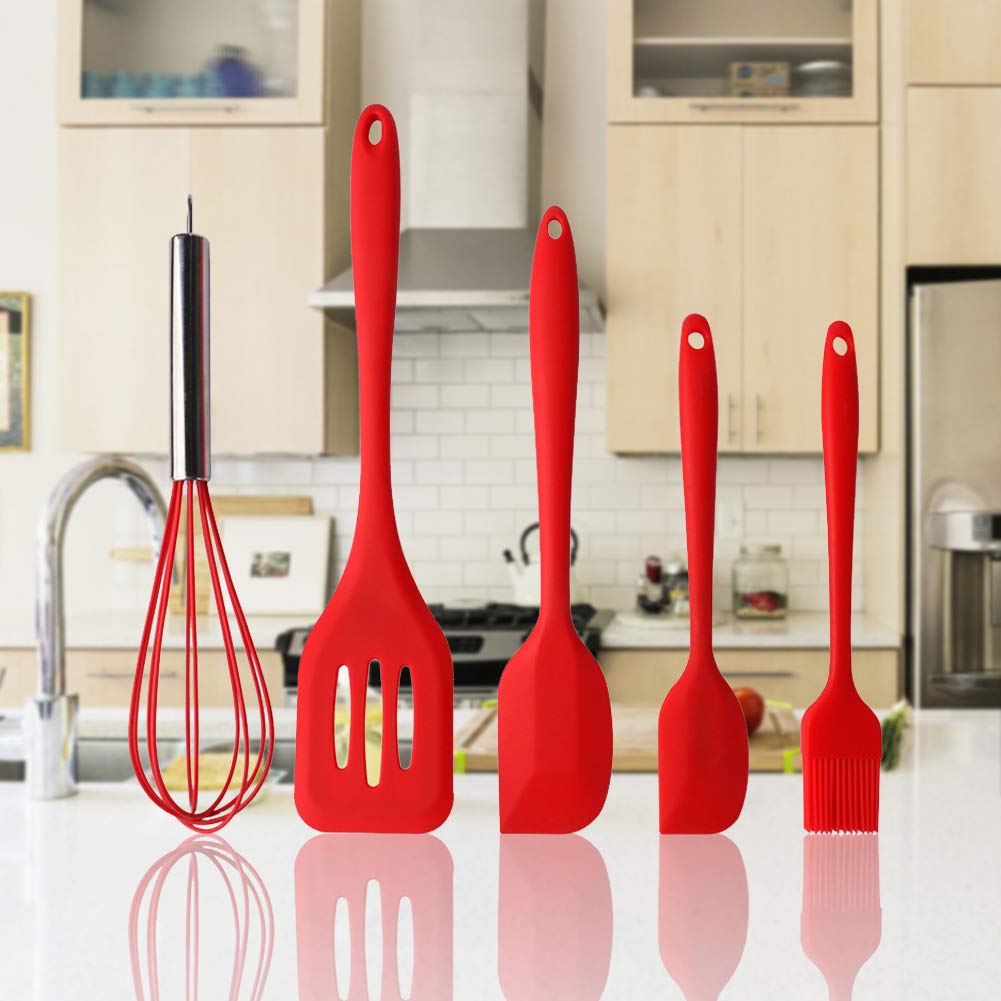 5-teiliges Küchenutensilien-Set zum Kochen, Silikon, Küchenutensilien, Spatel, Schaufel, Schneebesen, Bürste, Kochutensilien-Set, Kochutensilien-Set