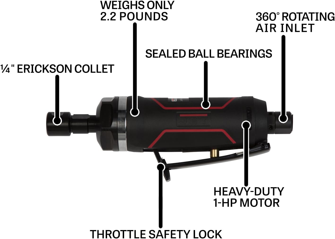 JET 1/4-Inch Pneumatic Die Grinder, 20000 RPM (Model JAT-480)
