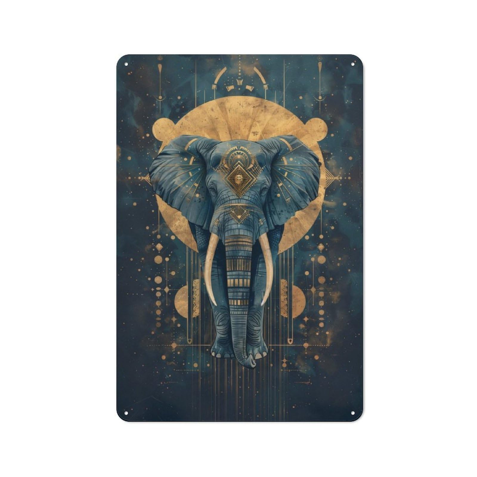 Rustic Tin Sign 30x20cm Featuring Geometric Elephant for Garage Or Workshop, for Updating Garage And Workshop after Moving