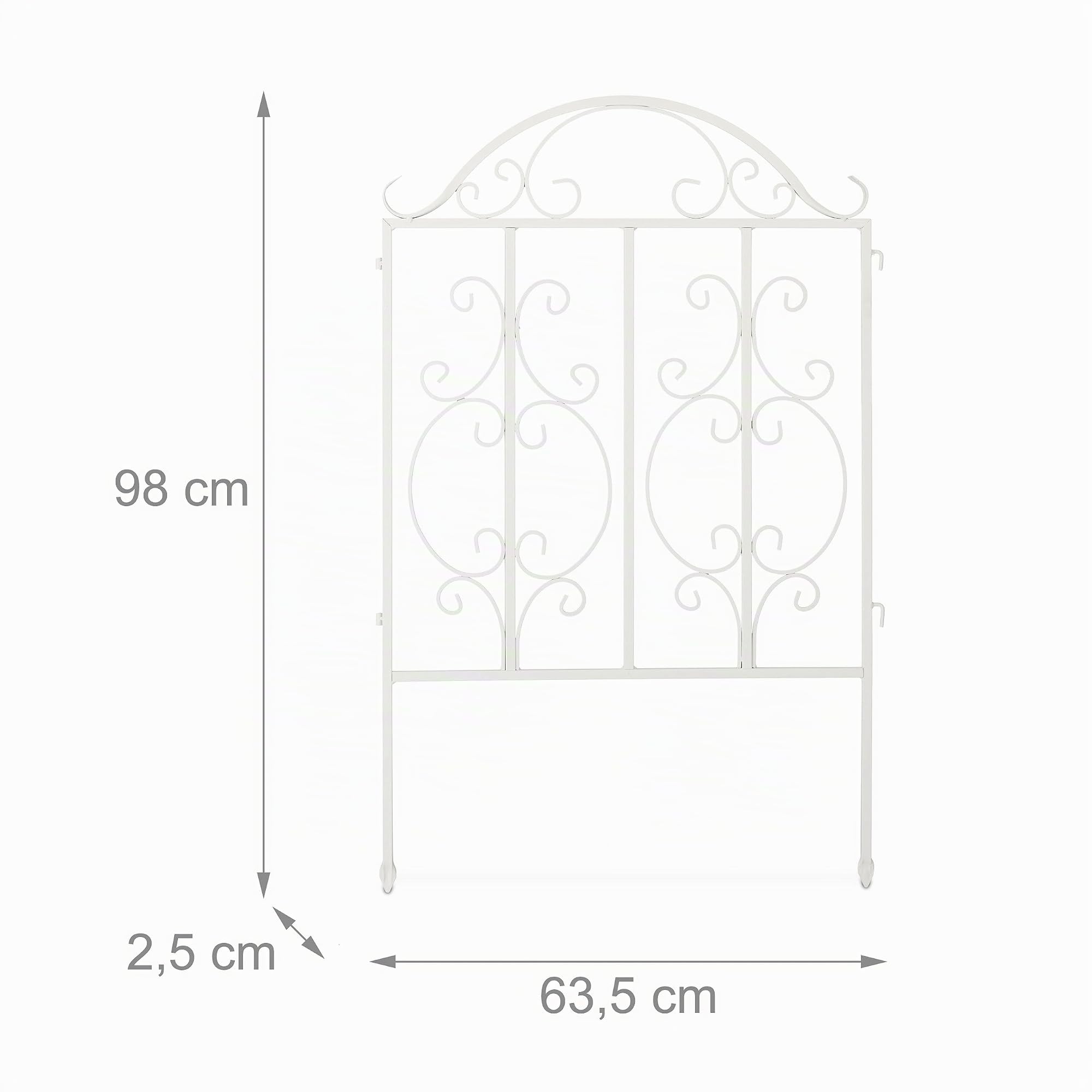 Relaxdays Gartenzaun aus Stahl, Zaunstecksystem 3er Set, verzierter Vorgartenzaun, Zaunelement HxB: 98 x 63,5 cm, weiß
