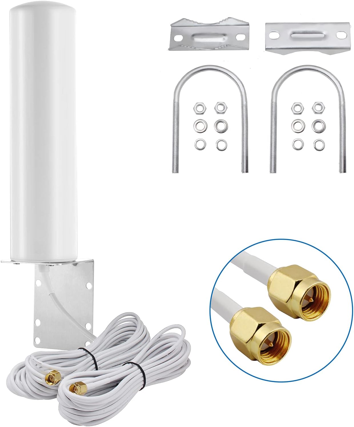 High Gain 10-12dBi Dual SMA Male 698-2700 MHz 3G/4G LTE Omni-Directional Outdoor Pole/Wall Mount Antenna for Mobile Cell Phone Cellular 4G LTE Router Modem Gateway