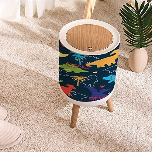 Image of Small Trash Can with Lid Seamless Colorful Dinosaurs Dinosaur Silhouette Round Recycle Bin Press Top Dog Proof Wastebasket for Kitchen Bathroom Bedroom Office 7L /1.8 Gallon